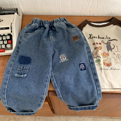 男童软牛仔裤春秋季新款儿童洋气秋装长裤百搭女宝宝秋款直筒裤子