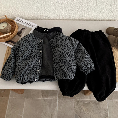 男童加绒外套三件套秋冬装2025新款儿童卫衣套装宝宝加厚夹棉衣服