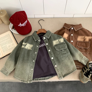 潮 中小儿童女宝宝痞帅炸街洋气韩版 男童软牛仔外套春秋款 2025新款