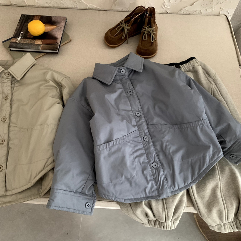 男童夹棉衬衫儿童长袖棉衣秋冬装2025新款中小童女宝宝夹棉外套潮