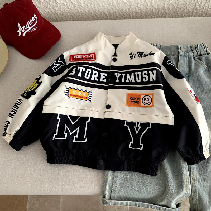 男童机车服外套春季2026儿童新款潮酷时髦宽松夹克男孩帅气赛车服