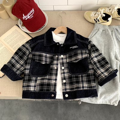 男童新款外套小香风格男女宝宝儿童休闲百搭韩版洋气拼接牛仔外套