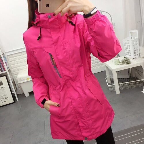 收腰中长款冲锋衣防风女