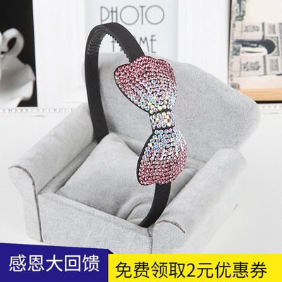 韩国发饰蝴蝶结发箍细边镶钻压发