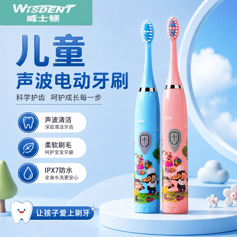 威士顿儿童电动牙刷软毛护龈防水宝宝声波震动牙刷3-12岁小孩专用