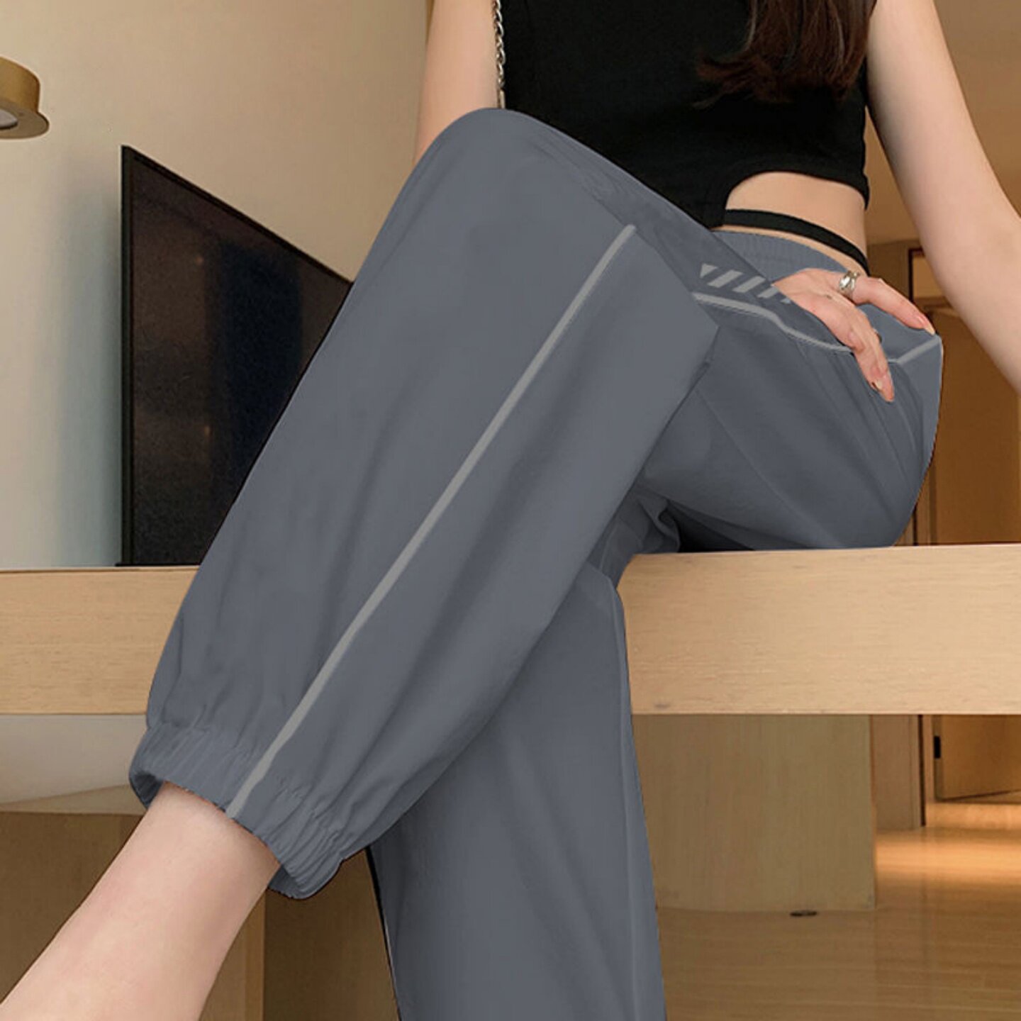 冰丝运动裤女大童夏季薄款宽松束脚防蚊裤初中学生显瘦哈伦速干裤