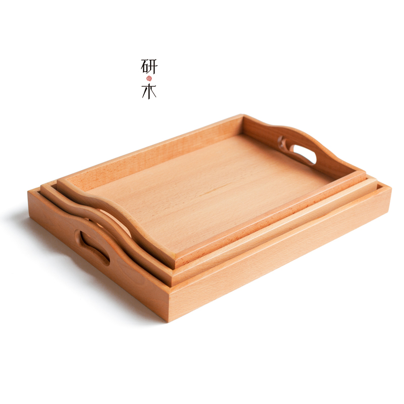 木托盘长方形 实木茶盘茶托 日式托盘水杯托盘大中小号家用木餐盘