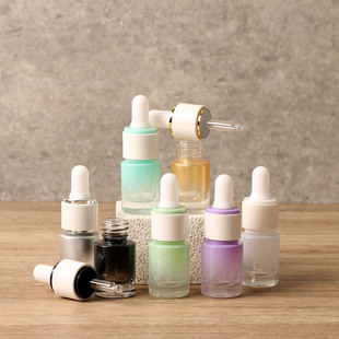 5ml 便携旅行小样软硅胶头空瓶 15ml渐变玻璃滴管瓶避光多色分装