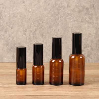 10ml-50ml茶色玻璃黑盖避光滚珠瓶自带刻度分装瓶空瓶旅行便携