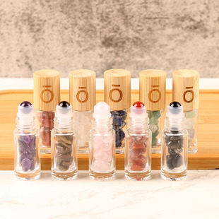 5ml水晶碎石玉石玻璃滚珠瓶竹制瓶盖可定制精油香水分装便携空瓶