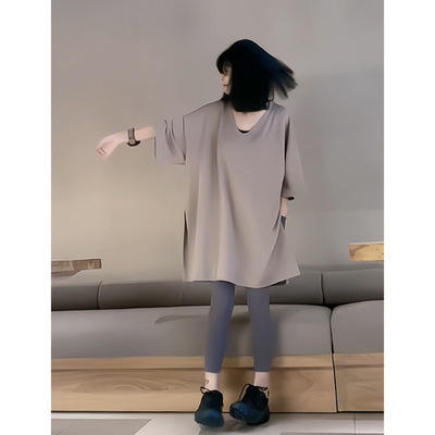 多巴胺穿搭大码开叉t恤女夏季