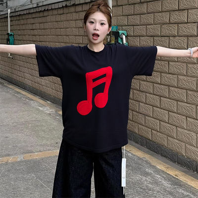美式大版黑色短袖t恤女