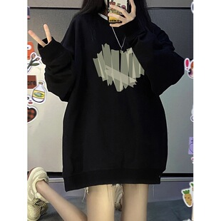 黑色爱心春秋款卫衣女2023新款秋冬季宽松中长款欧货大版下衣失踪