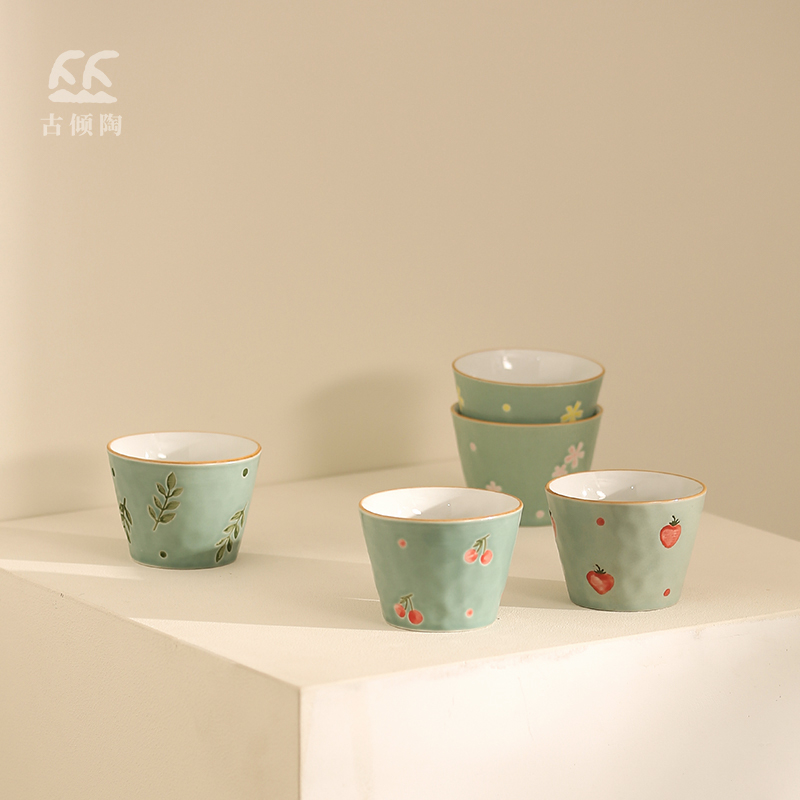 陶瓷咖啡杯猪口杯手冲品鉴杯小清新手握杯手工彩画家用办公随手杯