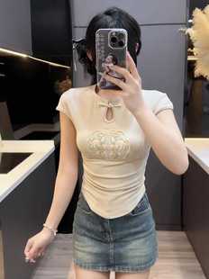 国风设计感短袖 显瘦别致短款 T恤女2026春季 修身 上衣潮 新款 新中式