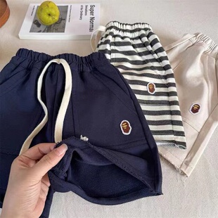 宝宝休闲条纹裤 男女童日系潮牌刺绣五分裤 2024夏新款 儿童短裤