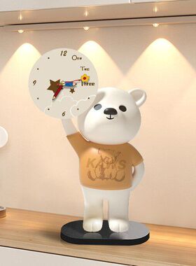 小熊钟表摆件孩子书房课桌装饰摆台客厅卡通创意时钟小摆画装饰品