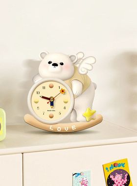 小熊钟表摆台画摇摆新款创意钟表摆件玄关柜斗柜桌面摆放式装饰画