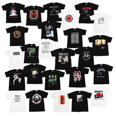 摇滚乐队纯棉黑白短袖T恤