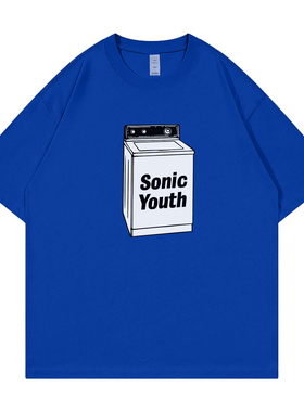 Sonic Youth音速青年摇滚乐队美式休闲落肩宽松纯棉圆领短袖T恤蓝