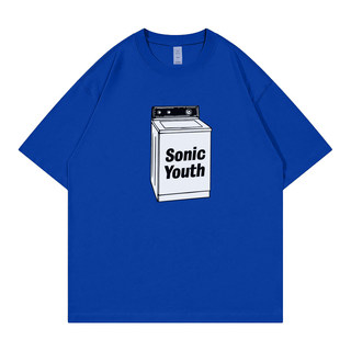 Sonic Youth音速青年摇滚乐队美式休闲落肩宽松纯棉圆领短袖T恤蓝