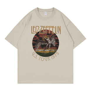 T恤衫 街头vtg落肩宽松纯棉圆领摇滚短袖 Zeppelin乐队复古美式 Led