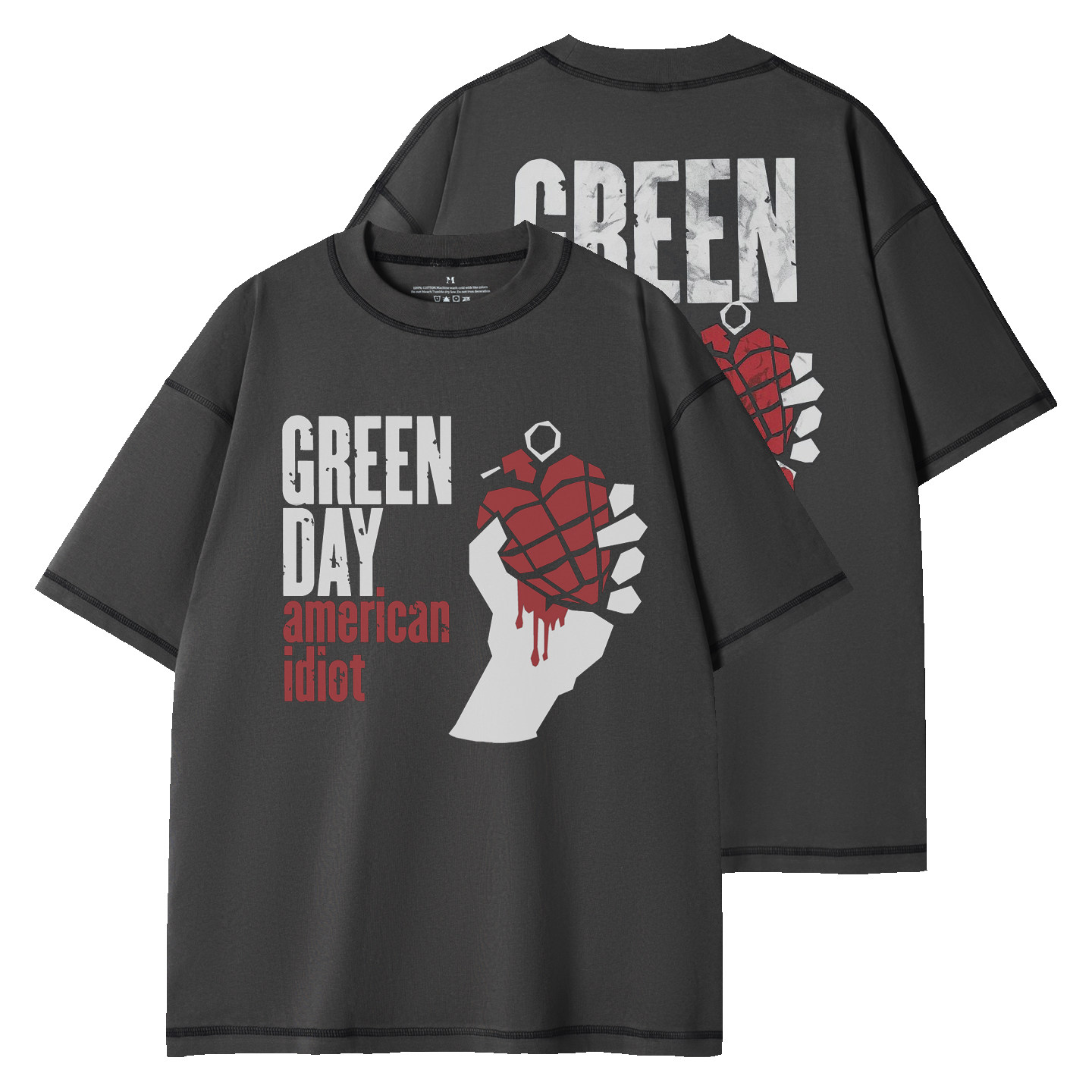 Green Day绿日乐队朋克复古男女宽松圆领短袖棉T恤男双纱明线结构