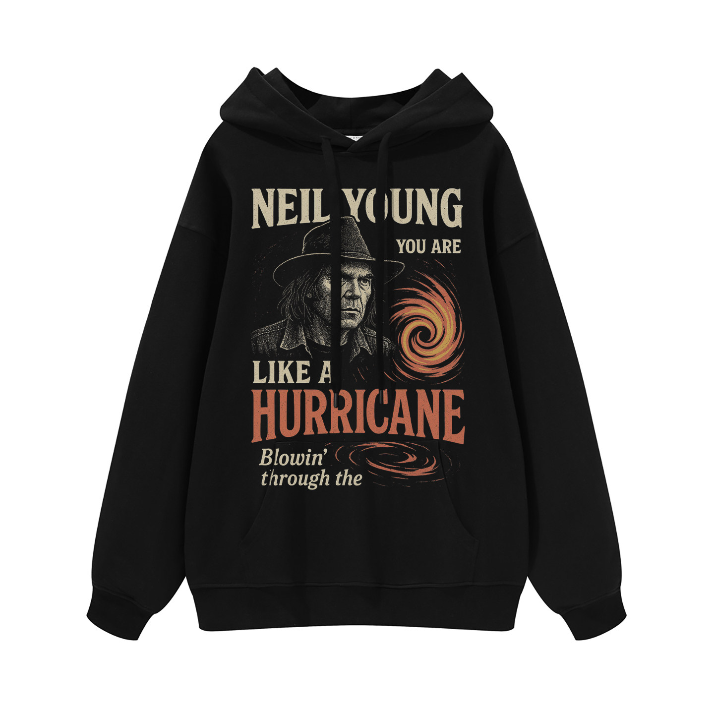 NEIL YOUNG摇滚乐队数码直喷复古人像印花纯棉宽松美式连帽卫衣
