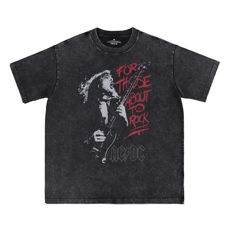 AC/DC数码直喷水洗做旧摇滚乐队复古美式街头嘻哈朋克宽松短袖T恤怎么看?