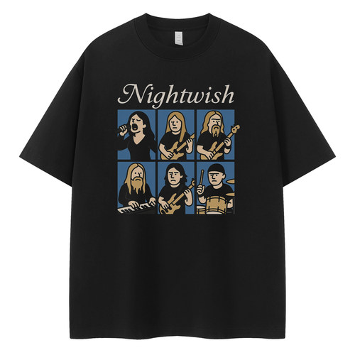 Nightwish乐队复古美式街头vtg落肩宽松纯棉圆领摇滚短袖T恤衫