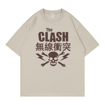 The Clash冲撞乐队复古美式街头朋克落肩宽松纯棉圆领摇滚短袖T恤
