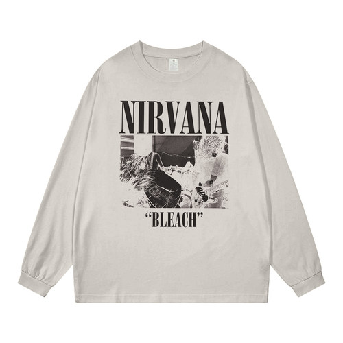 NIRVANA摇滚风精梳棉直喷长袖T恤