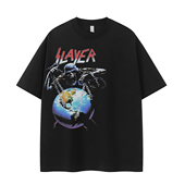 T恤衫 Slayer乐队复古美式 街头小众设计感暗黑vtg落肩宽松摇滚短袖