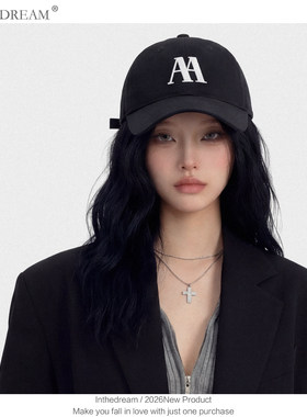2026春款韩版字母刺绣棒球帽女软顶鸭舌帽子男百搭遮阳黑色显脸小