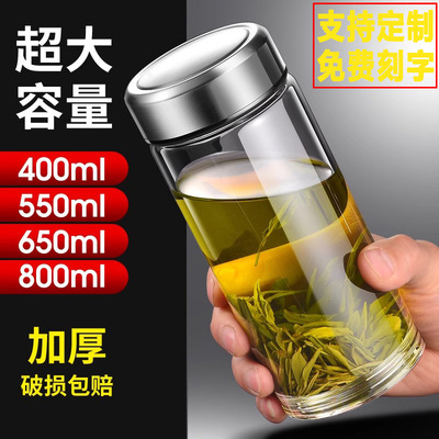 单层商务玻璃杯超大容量水杯子加厚高档透明男士车载泡茶杯800ml