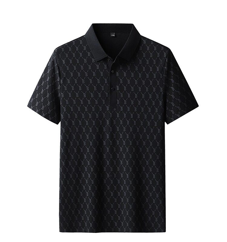 NEW SUMMER HIGH-END B LETTER PRINT SHORT SLEEVE T-SHIRT MENS THIN STRETCH ICE SILK SEAMLESS LAPEL POLO SHIRT T-SHIRT