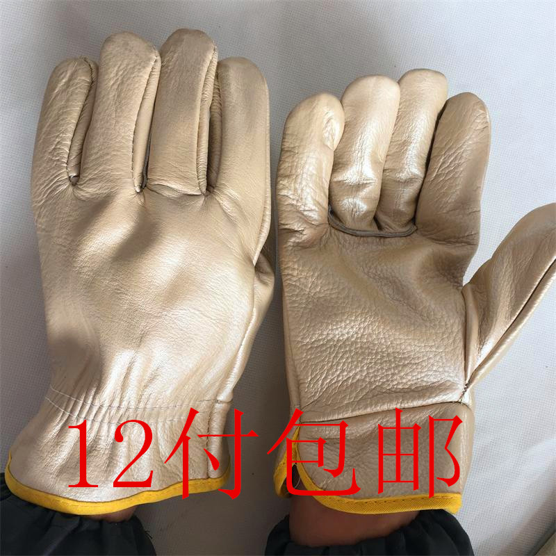 浅色头层司机牛皮手套 电焊手套耐磨焊工手套 劳保防护手套