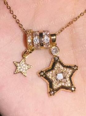 抖音爆款Lucky Star·幸运之神～不锈钢链条复古闪钻五角星项链