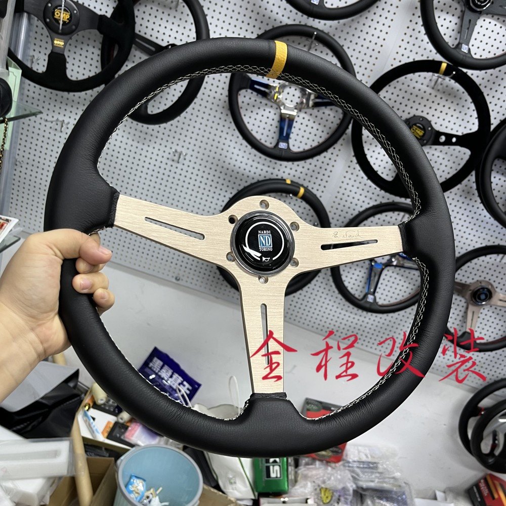 15寸汽车方向盘 皮款平支架皮款改装赛车ND 越野通用方向盘带喇叭