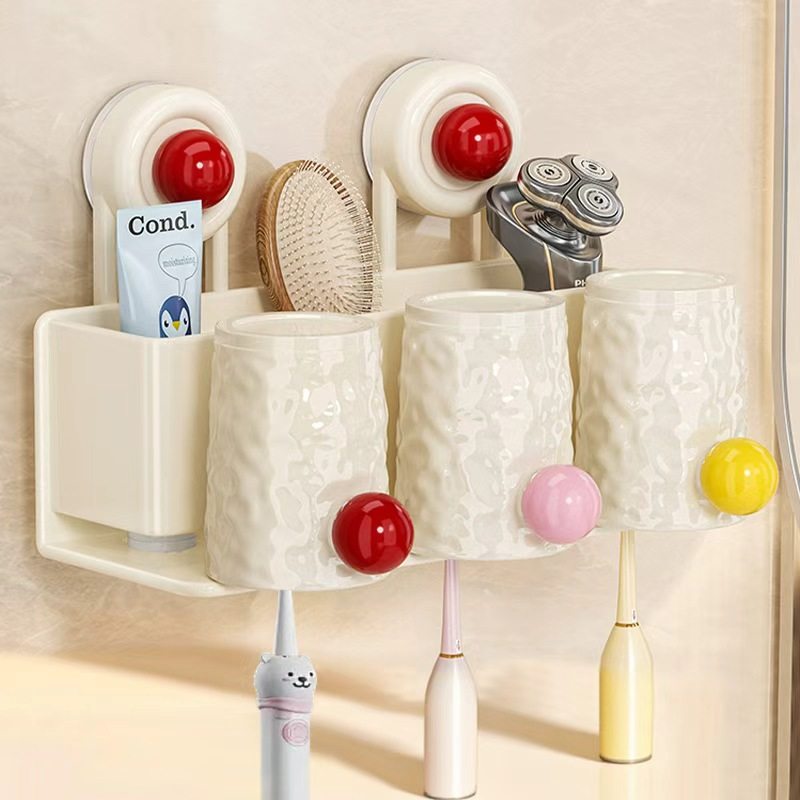 日本进口MUJIE吸盘牙刷置物架刷牙杯卫生间壁挂式家庭儿童牙刷架