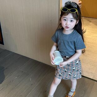 时尚韩系夏季童装2026新款洋气短袖女宝宝可爱卡通半身裙短裙套装