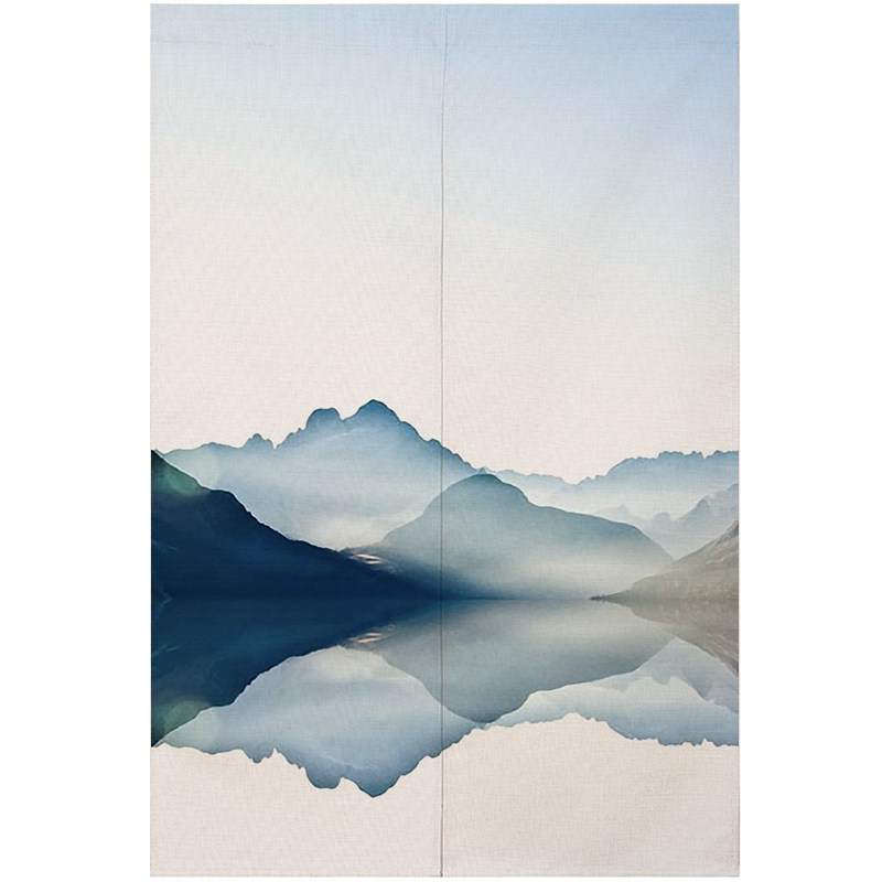 佛缘新中式禅意水墨山水国画棉麻加厚白帆布艺术卧室玄关半挂门帘