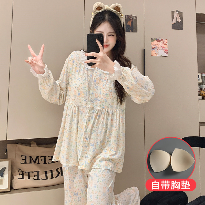 莫代尔透气孕妇哺乳睡衣套装春夏