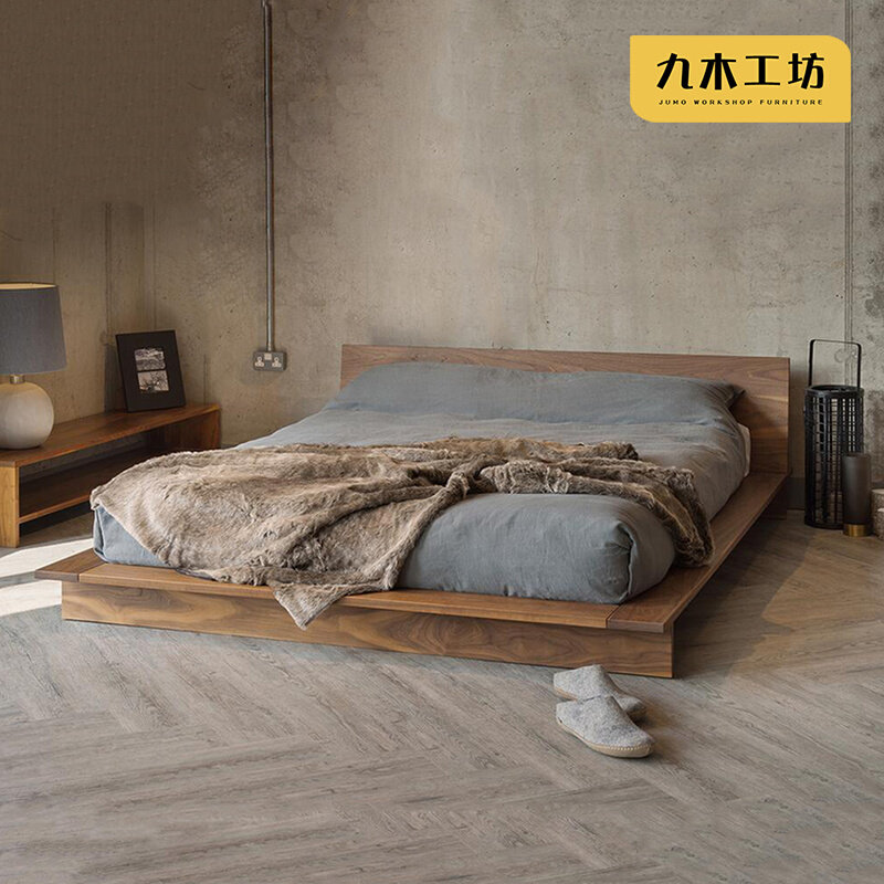 九木工坊 | 北欧极简实木床侘寂风主卧原木榻榻米现代简约民宿床