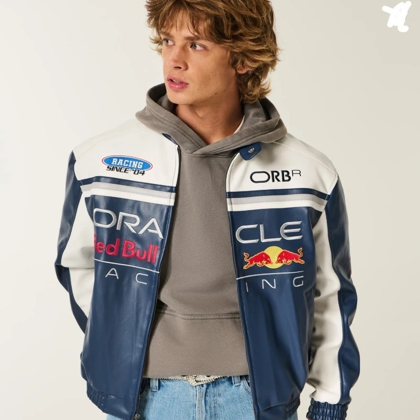 现货Redbull ORACLE RACING F1赛车服重工拼接刺绣机车服外套皮衣