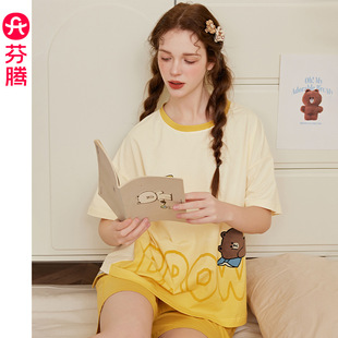 短裤 布朗熊 纯棉短袖 凉感棉 卡通可爱甜美家居服 睡衣女夏季