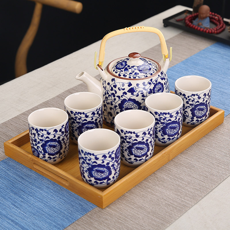 提梁壶功夫茶具套装家用陶瓷中式复古泡茶壶茶杯带过滤网整套托盘