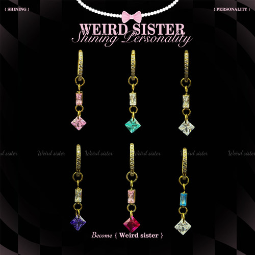 WEIRD SISTER镀金方糖提溜钛甜酷合金耳钉镀金耳圈免摘防过敏