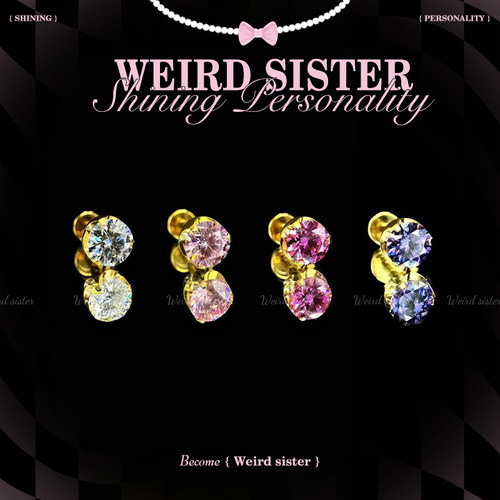 WEIRD SISTER爆闪彩色莫桑钻镀金平底耳骨钉养耳洞钛合金耳钉