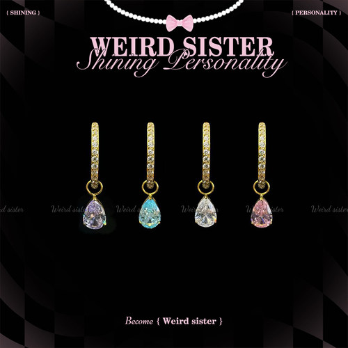 WEIRD SISTER金色镶钻泪滴吊坠洋气高级耳圈F136钛合金耳钉防过敏
